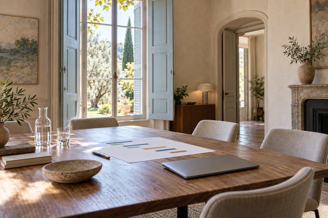 Bastide niçoise, table de reunion et lumiere de jardin