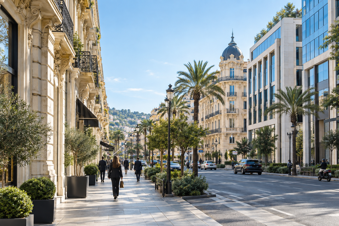 Quartier Jean-Medecin de Nice au matin clair